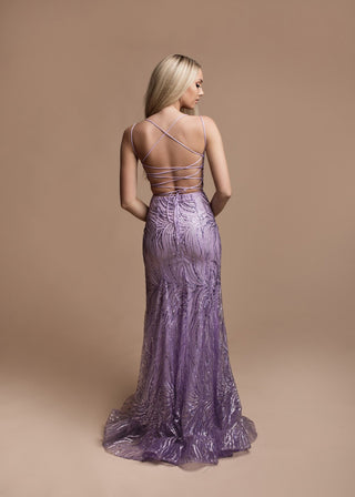 Adele - Sequinned Lilac Prom Gown with a Lace-Up Back