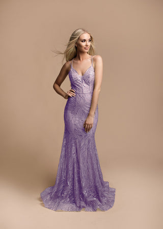 Adele - Sequinned Lilac Prom Gown with a Lace-Up Back