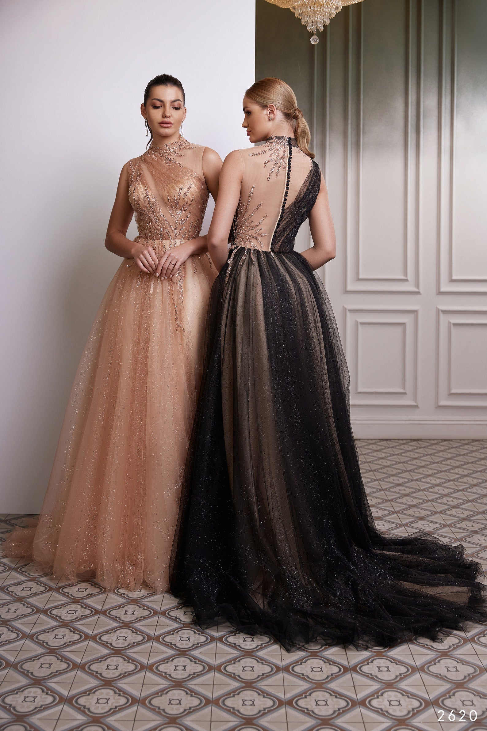 Black Embellished Tulle Gown with Golden Accents Rose Gold / 4 Black Embellished Tulle Gown with Golden Accents Rose Gold / 4