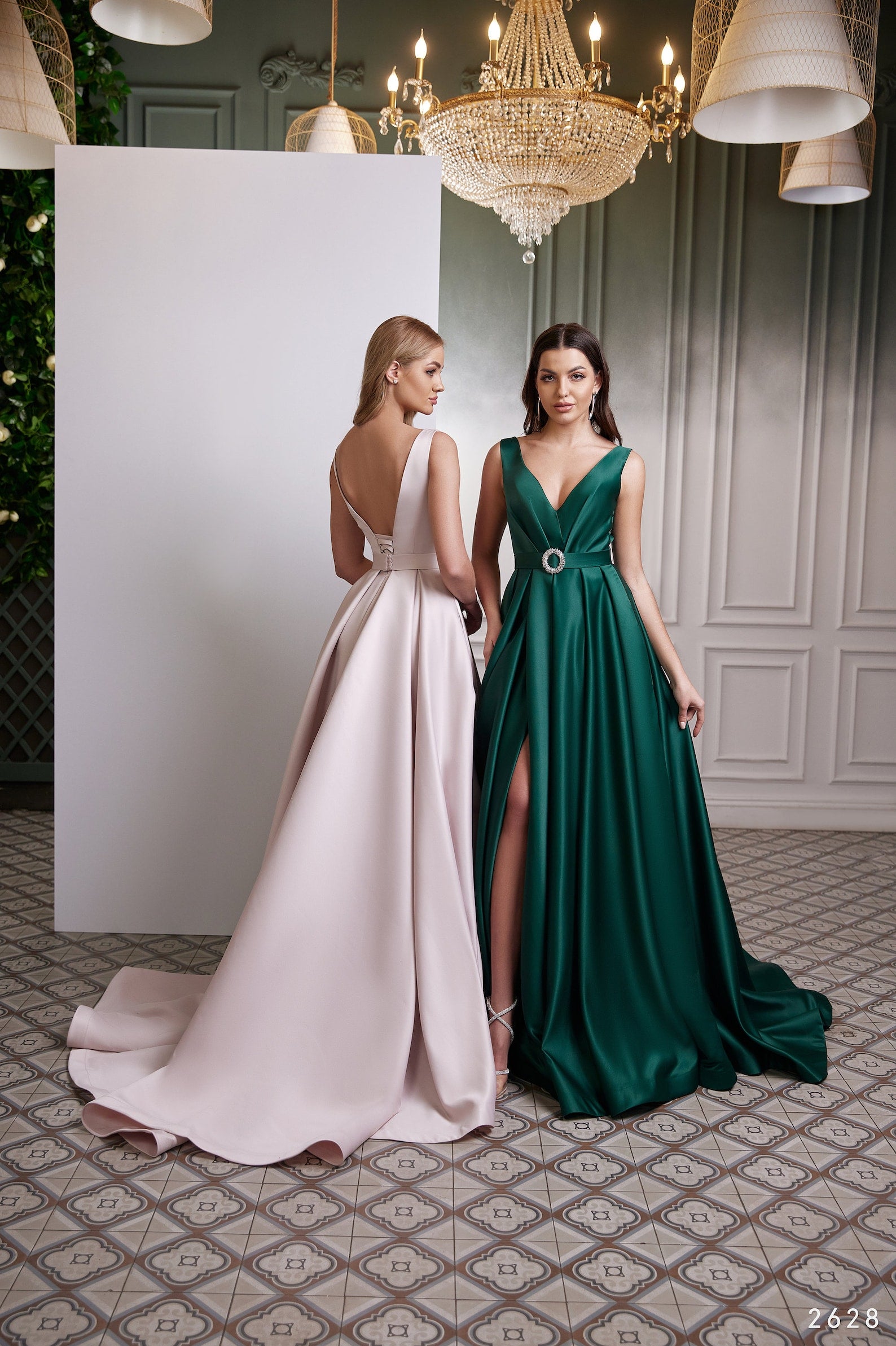 Emerald Green Satin Formal Gown with Pockets Emerald / 2 Emerald Green Satin Formal Gown with Pockets Emerald / 2