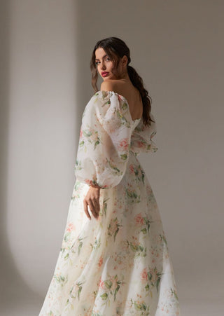 Floral Wedding Dress with Puff Sleeves - Miss Mirelle