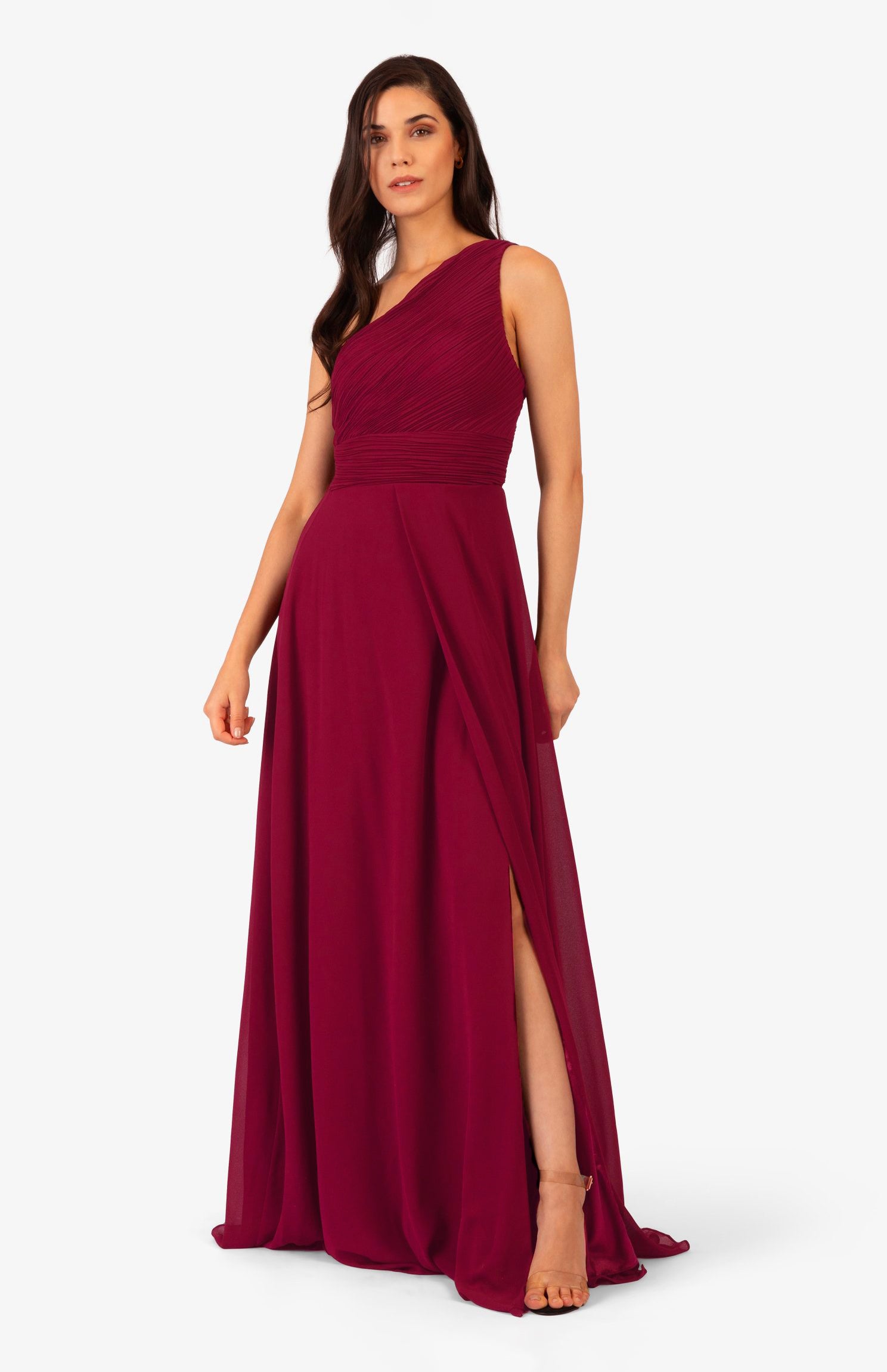 Victoria - One Shoulder A-line Bridesmaid Dress with Pleated Bodice M / Magenta Victoria - One Shoulder A-line Bridesmaid Dress with Pleated Bodice M / Magenta