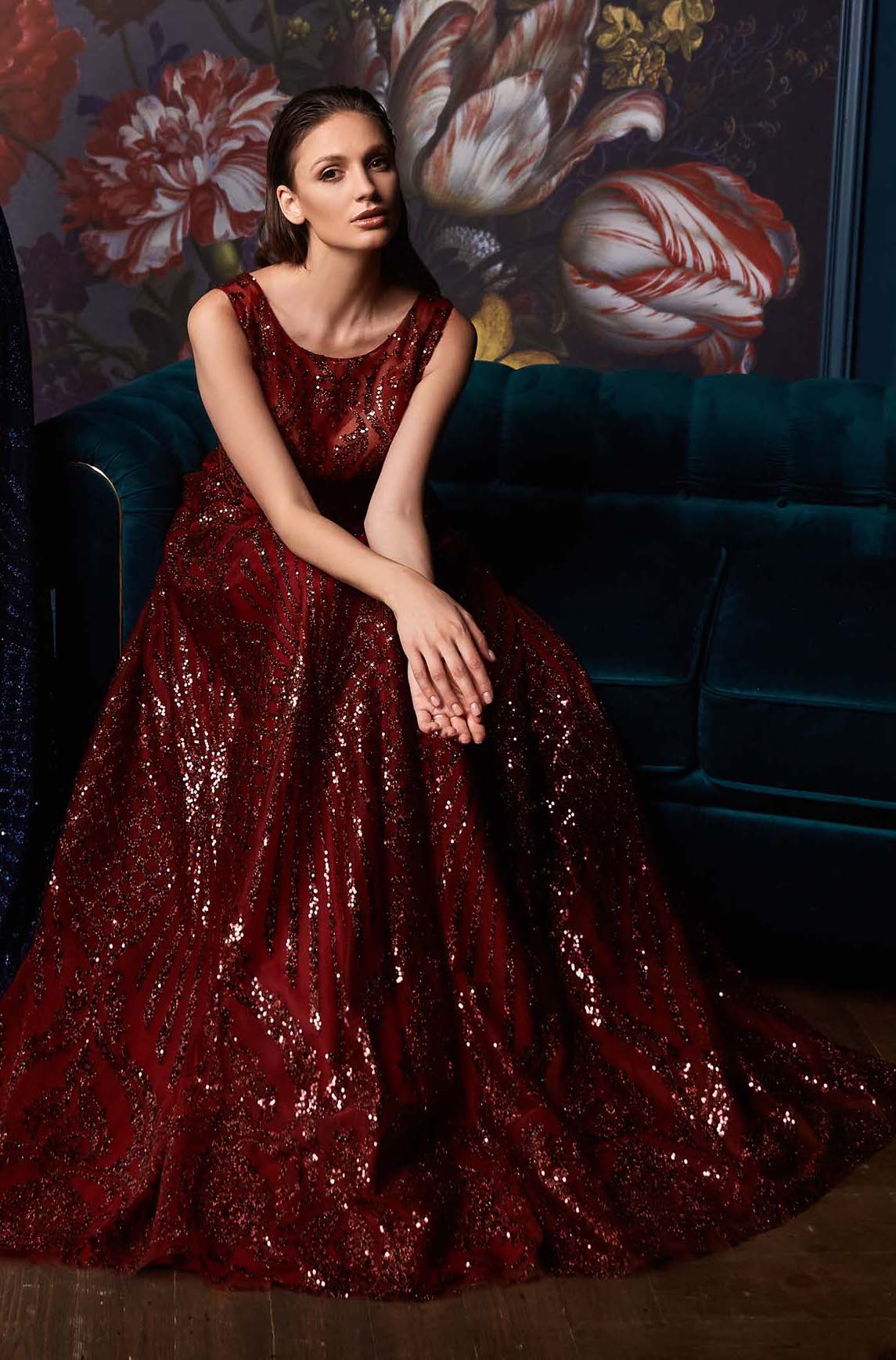 Glam Sequin Dress with a Short Train Ruby / 2 Glam Sequin Dress with a Short Train Ruby / 2