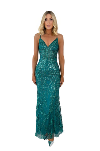 Collette - Long Sequin Prom Dress with Spaghetti Straps
