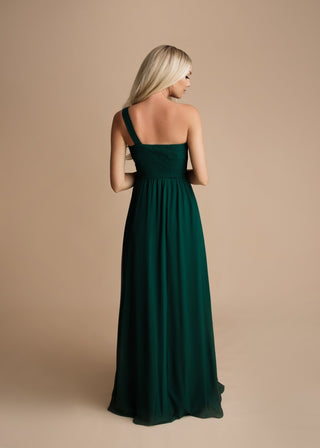 One Shoulder A-line Bridesmaid Dress with Pleated Bodice