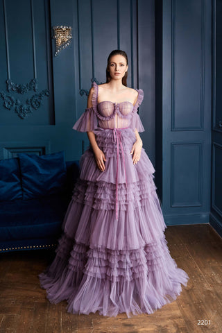 Ruffle Tiered Corset Formal Dress Cold Shoulder Gown - Miss Mirelle