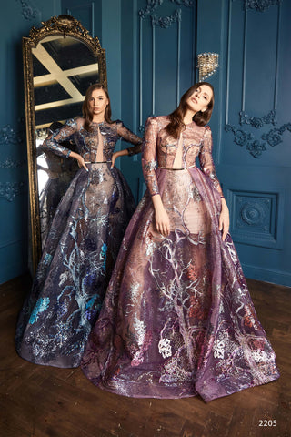 Unique Glittery Sequined Transparent Gown with Long Sleeves - Miss Mirelle