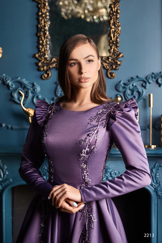 Modest Long Sleeve Evening Gown with Embellished Back - Miss Mirelle