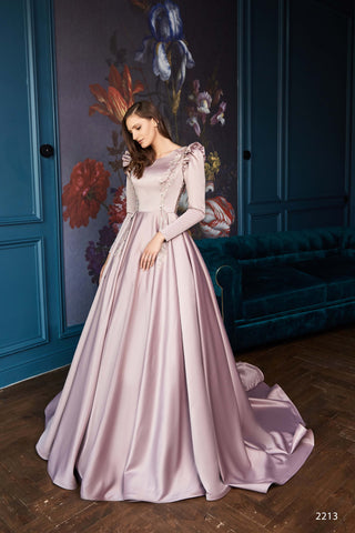 Modest Long Sleeve Evening Gown with Embellished Back - Miss Mirelle
