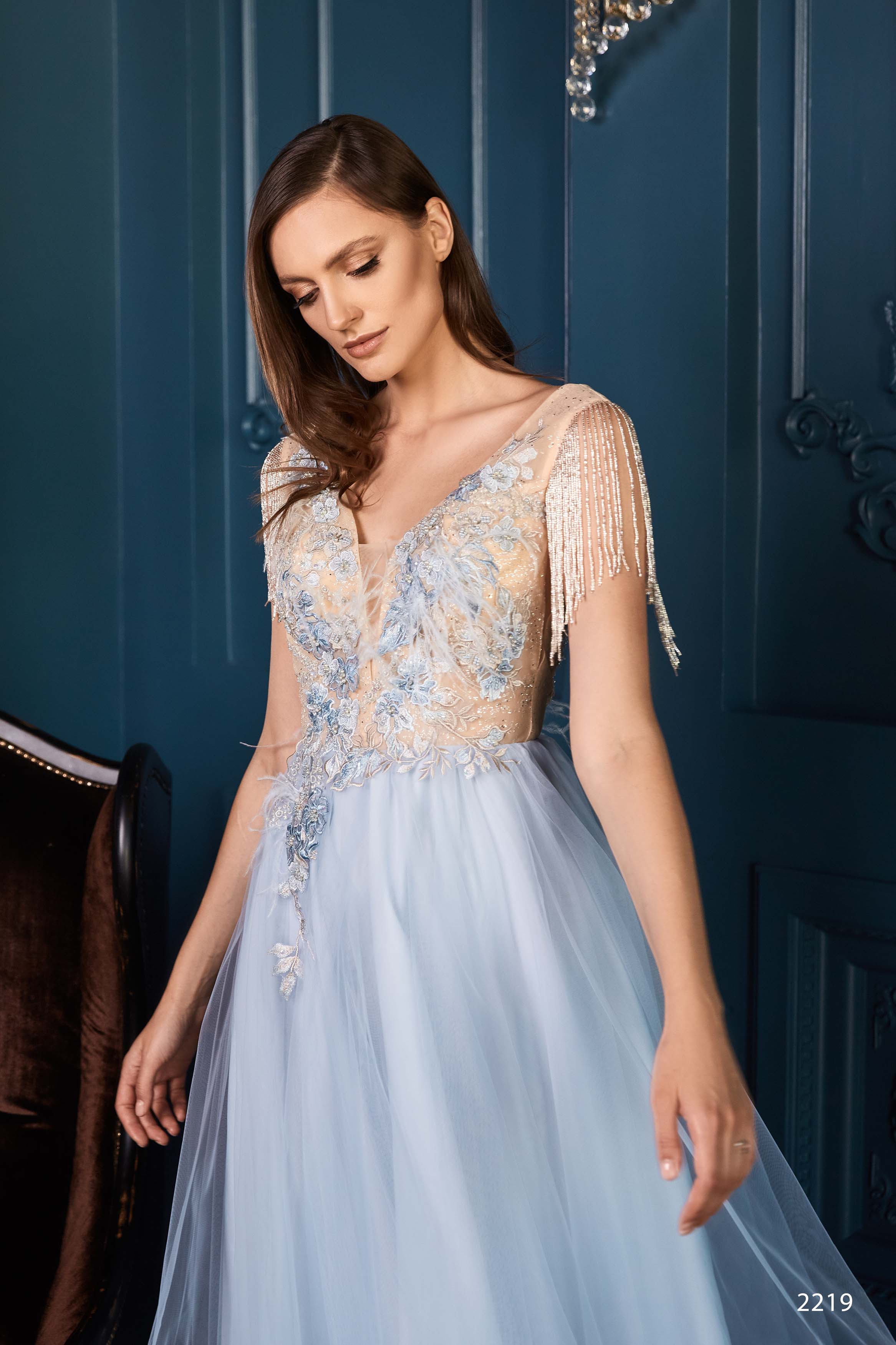 Deluxe Tulle Bridesmaid Dress with Embellishments and Feathers Powder / 12 Deluxe Tulle Bridesmaid Dress with Embellishments and Feathers Powder / 12