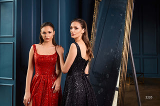Dazzling Red Prom Dress with High Slit - Miss Mirelle