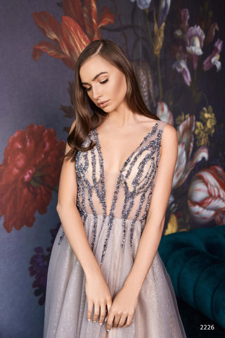 Sleeveless Sequin Beaded Gown in Mauve - Miss Mirelle