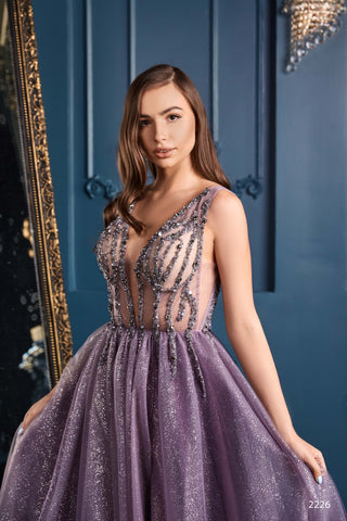 Sleeveless Sequin Beaded Gown in Mauve - Miss Mirelle