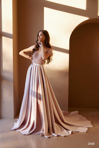 Off-the-Shoulder Embellished A-line Formal Dress - Miss Mirelle