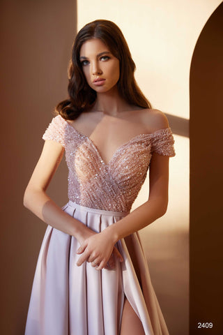Off-the-Shoulder Embellished A-line Formal Dress - Miss Mirelle