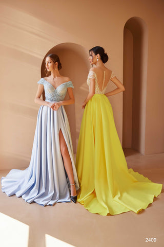 Off-the-Shoulder Embellished A-line Formal Dress - Miss Mirelle