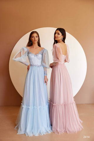 Romantic Pink Bridesmaid Dress with Sleeves - Miss Mirelle