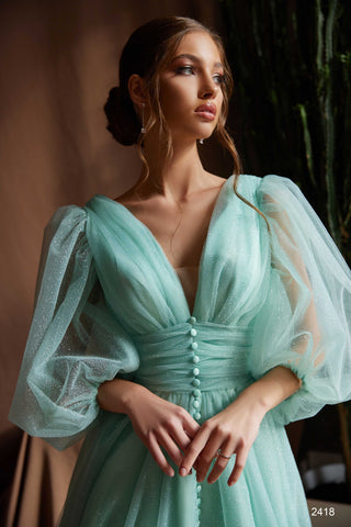 Classy Tulle Long Sleeved Bridesmaid Dress in Mint - Miss Mirelle