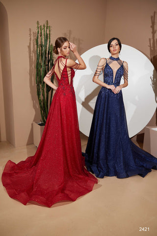Red Evening Dress with a Choker