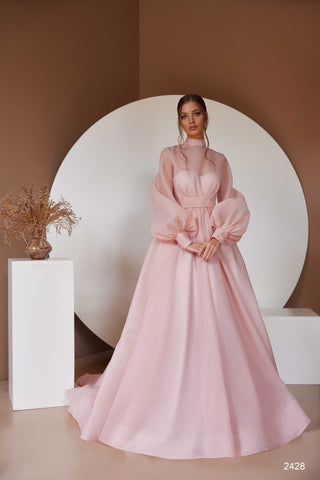 Etherial Pink Bridesmaid Dress with Sleeves - Miss Mirelle