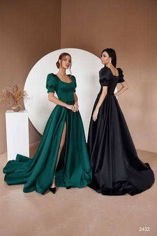 Emerald Green Bridesmaid Dress with Puff Sleeve - Miss Mirelle
