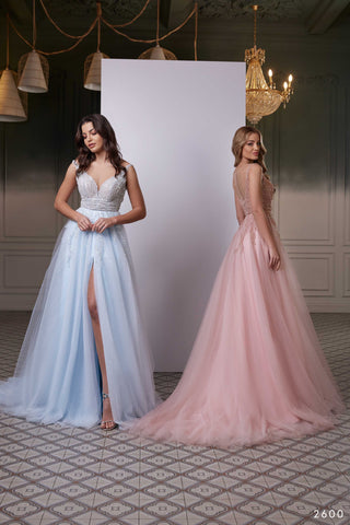 Embellished Ball Gown in Light Blue or Blush - Miss Mirelle
