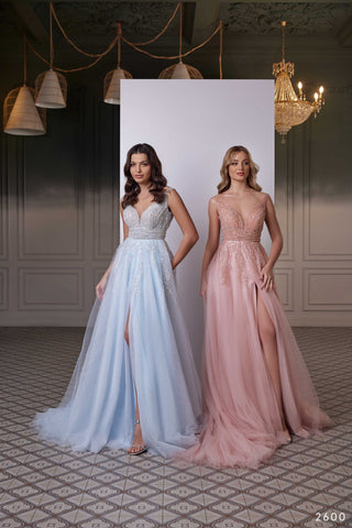 Embellished Ball Gown in Light Blue or Blush - Miss Mirelle