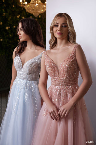 Embellished Ball Gown in Light Blue or Blush - Miss Mirelle