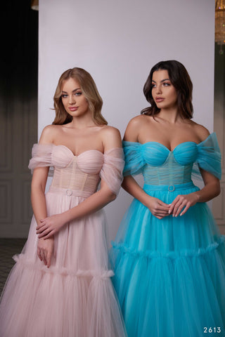Off-shoulder Ruched Pink Ball Gown Prom Dress - Miss Mirelle
