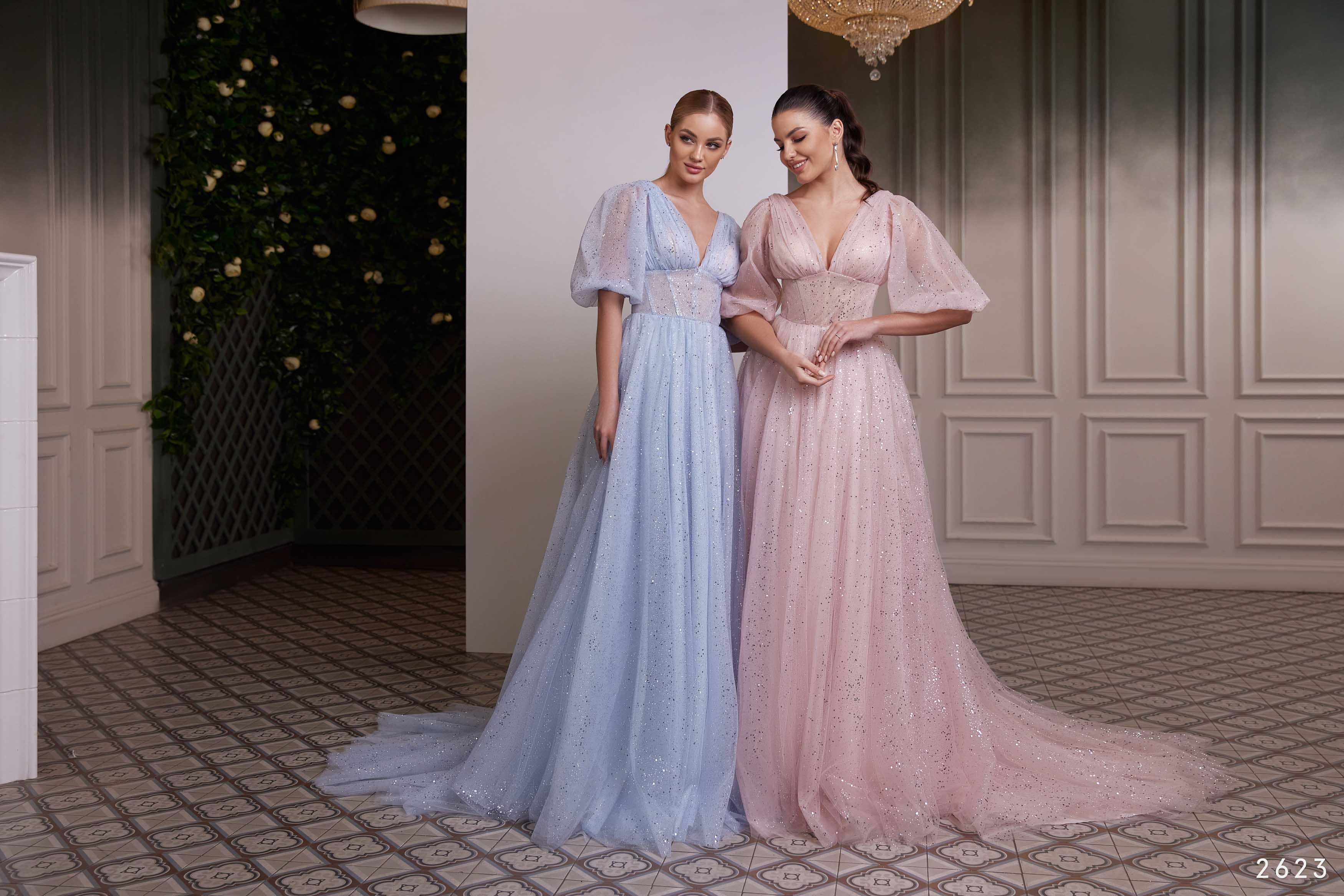 Glitter Ball Gown Wedding Dress in Blush Light Blue / 4 Glitter Ball Gown Wedding Dress in Blush Light Blue / 4