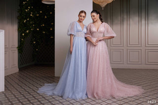 Glitter Ball Gown Wedding Dress in Blush - Miss Mirelle