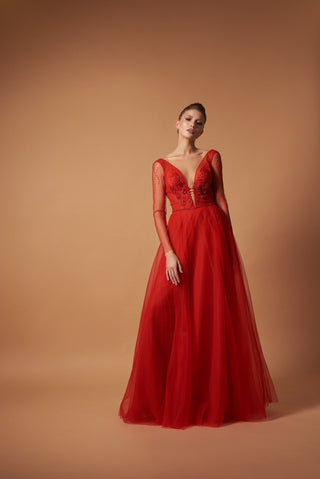 Red Long Sleeve Gown Formal Dress - Miss Mirelle