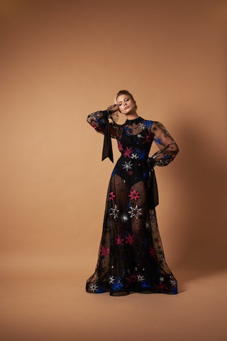 Starry Night * Sheer Black Dress with Sleeves - Miss Mirelle