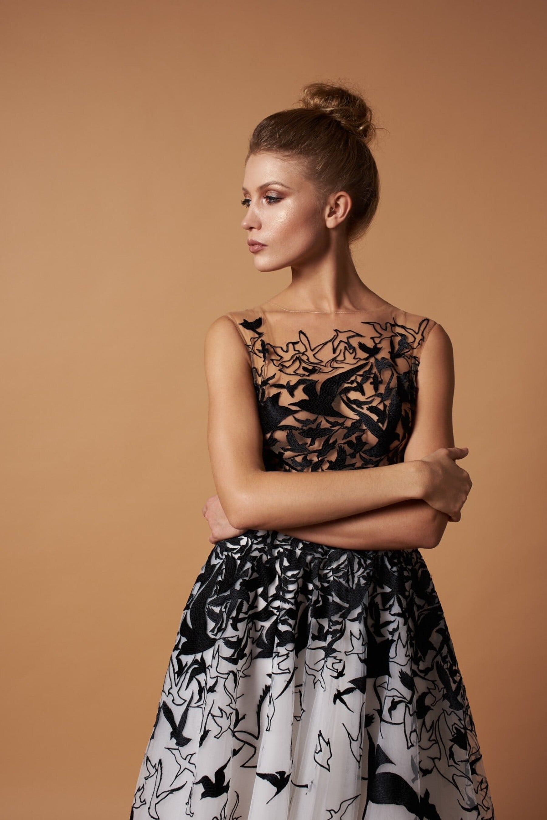 Whimsical Black and White Gown with Birds Motif at Miss Mirelle Dress Canada Whimsical Black and White Gown with Birds Motif at Miss Mirelle Dress Canada