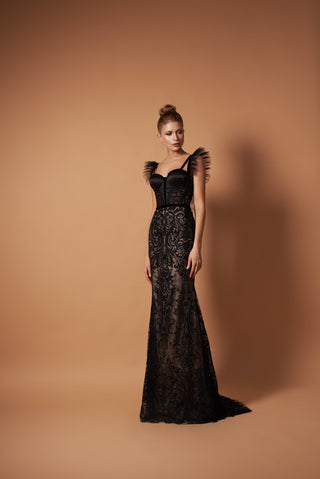 Couture Gown in Black Lace - Miss Mirelle
