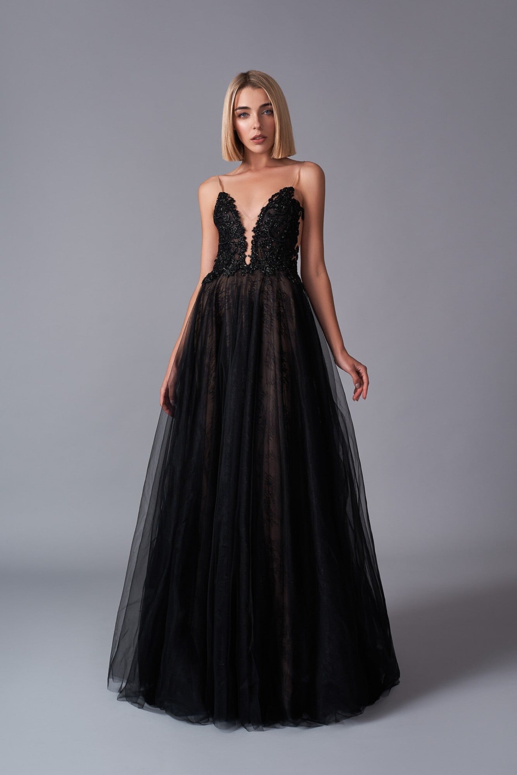 onyx black lace dress Lux Lisbon Lace Strappy Maxi
