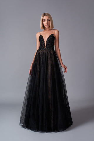Onyx Plunging V-Neck Black Gown