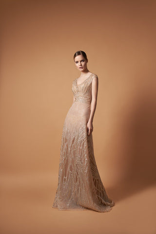 Embellished Designer Gown with Glittered Lace - Miss Mirelle