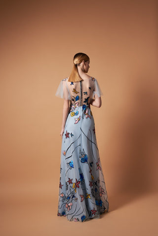 Embroidered Unconventional Gown with Short Sleeves - Miss Mirelle