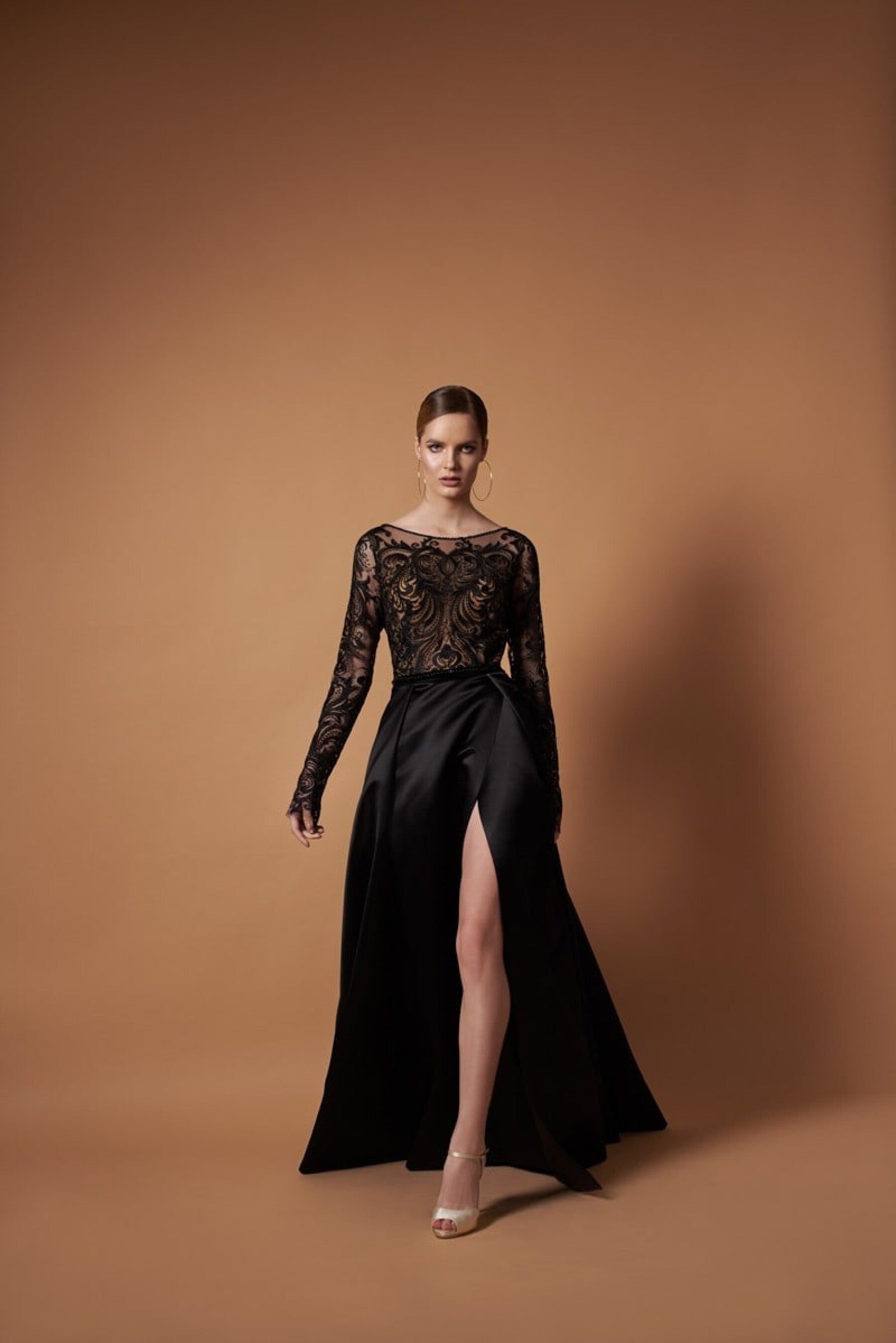 Dramatic Black Wedding Gown Evening Dress with a Slit Red / 8 Dramatic Black Wedding Gown Evening Dress with a Slit Red / 8